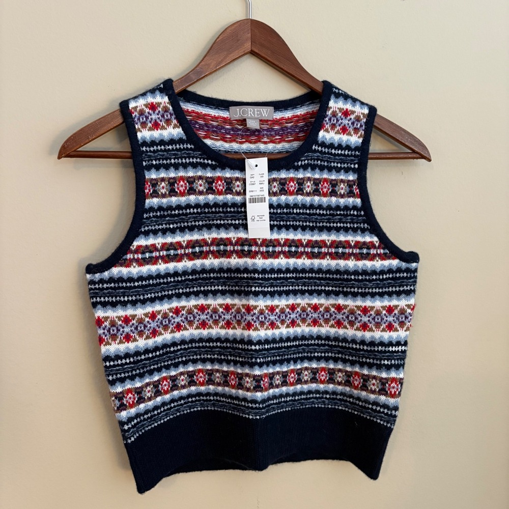 NWT Modern Authentic Womens J. Crew Lambswool Fair Isle Style Sweater Vest